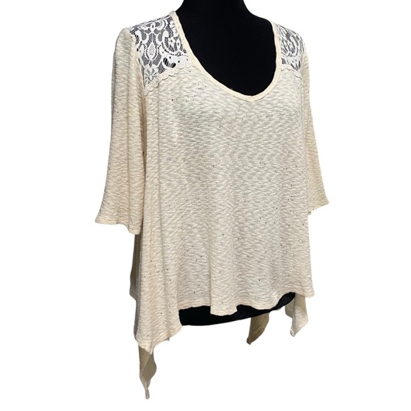 Everleigh Cream Lace Knit Top Small Boho Cottagecore Lagenlook Boxy Fit - Picture 2 of 8
